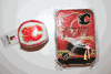 CALGARY FLAMES NHL HOCKEY SET OF PLAYING CARDS IN A TIN AND HACKEY SACK COMBO .. NEW