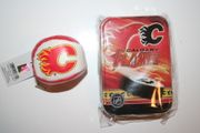 CALGARY FLAMES NHL HOCKEY SET OF PLAYING CARDS IN A TIN AND HACKEY SACK COMBO .. NEW