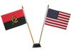 USA & ANGOLA SMALL 4" X 6" INCHES MINI DOUBLE COUNTRY STICK FLAG BANNER WITH BLACK STAND ON A 10" INCH PLASTIC POLE .. NEW