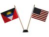 USA & ANTIGUA SMALL 4" X 6" INCHES MINI DOUBLE COUNTRY STICK FLAG BANNER WITH BLACK STAND ON A 10" INCH PLASTIC POLE .. NEW