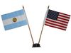 USA & ARGENTINA SMALL 4" X 6" INCHES MINI DOUBLE COUNTRY STICK FLAG BANNER WITH BLACK STAND ON A 10" INCH PLASTIC POLE .. NEW