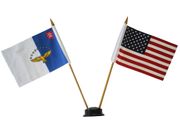 USA & AZORES SMALL 4" X 6" INCHES MINI DOUBLE COUNTRY STICK FLAG BANNER WITH BLACK STAND ON A 10" INCH PLASTIC POLE .. NEW