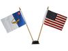 USA & AZORES SMALL 4" X 6" INCHES MINI DOUBLE COUNTRY STICK FLAG BANNER WITH BLACK STAND ON A 10" INCH PLASTIC POLE .. NEW
