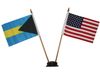 USA & BAHAMAS SMALL 4" X 6" INCHES MINI DOUBLE COUNTRY STICK FLAG BANNER WITH BLACK STAND ON A 10" INCH PLASTIC POLE .. NEW