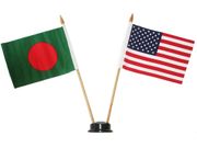 USA & BANGLADESH SMALL 4" X 6" INCHES MINI DOUBLE COUNTRY STICK FLAG BANNER WITH BLACK STAND ON A 10" INCH PLASTIC POLE .. NEW