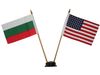 USA & BULGARIA SMALL 4" X 6" INCHES MINI DOUBLE COUNTRY STICK FLAG BANNER WITH BLACK STAND ON A 10" INCH PLASTIC POLE .. NEW