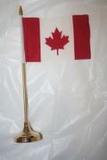 CANADA COUNTRY FLAG 4" X 6" SMALL STICK FLAG WITH 10" POLE AND GOLD BASE .. NEW