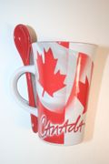 CANADA COUNTRY FLAG COFFEE MUG CUP WITH SPOON .. CANADIAN HIGH QUALITY.. NEW