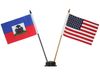 USA & HAITI SMALL 4" X 6" INCHES MINI DOUBLE COUNTRY STICK FLAG BANNER WITH BLACK STAND ON A 10" INCH PLASTIC POLE .. NEW