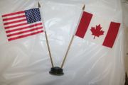 CANADA / USA COUNTRY 4" X 6" SMALL STICK FLAGS WITH DUAL BASE .. NEW