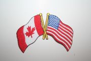 CANADA / USA DOUBLE COUNTRY FLAG MEDIUM SIZE IRON ON EMBROIDERED PATCH CREST BADGE .. NEW