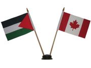 CANADA & PALESTINE SMALL 4" X 6" INCHES MINI DOUBLE COUNTRY STICK FLAG BANNER WITH BLACK STAND ON A 10" INCH PLASTIC POLE .. NEW