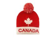 CANADA WHITE RED MAPLE LEAF TOQUE HAT WITH POM POM