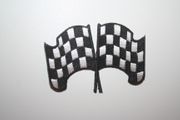 CHECKERED FLAG DOUBLE IRON ON EMBOIDERED PATCH CREST BADGE .. NEW