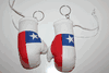 CHILE COUNTRY FLAG PAIR OF MINIATURE BOXING GLOVE KEYCHAINS .. FIFA WORLD CUP SOCCER FOOTBALL .. NEW