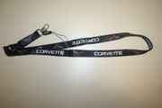CORVETTE BLACK HIGH QUALITY SPORTS CAR LANYARD KEYCHAIN PASSHOLDER .. CHEVY CHEVROLET ... NEW