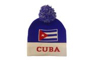 CUBA BLUE WHITE COUNTRY FLAG TOQUE HAT WITH POM POM