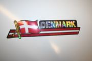 DENMARK COUNTRY FLAG LONG METALIC CAR AUTOMOBILE BUMPER STICKER DECAL EMBLEM .. FIFA WORLD CUP SOCCER FOOTBALL .. NEW