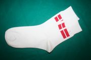 DENMARK COUNTRY FLAG PAIR OF WHITE HIGH QUALITY DRESS SOCKS  SIZE 9-11.. NEW IN PACKAGE