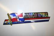 DOMINICAN REPUBLIC COUNTRY FLAG LONG METALIC CAR AUTOMOBILE BUMPER STICKER DECAL EMBLEM .. NEW