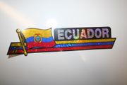ECUADOR COUNTRY FLAG LONG METALIC CAR AUTOMOBILE BUMPER STICKER DECAL EMBLEM .. NEW