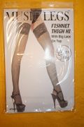 FISHNET WHITE THIGH HIGH NYLON STOCKINGS WITH BIG LACE UP TOP QUEEN SIZE UP TO 250 ILS BY MUSIC LEGS...NEW