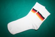 GERMANY DEUTSCHLAND COUNTRY FLAG PAIR OF WHITE HIGH QUALITY DRESS SOCKS .. 2 SIZES AVAILABLE ... MEN'S & WOMEN'S .. NEW IN PACKAGE