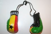 GHANA COUNTRY FLAG PAIR OF MINIATURE BOXING GLOVES TO HANG OVER YOUR CAR MIRROR .. NEW