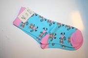 GIRLS KIDS CHILDS YOUTHS BLUE SOCKS WITH MONKEYS IN A PINK DRESS ALL OVER THEM .. SIZE 9-12 .. AGE 5-8 YEARS OLD ... NEW