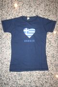 GREECE DARK BLUE WOMEN'S LADIES T-SHIRT TOP WITH A HEART SHAPED COUNTRY FLAG ... SIZE ADULT SMALL & MEDIUM ONLY .. NEW