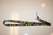 HAPPY SMILEY FACE BLACK LANYARD KEYCHAIN PASSHOLDER TICKET HOLDER ... NEW