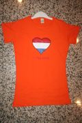 HOLLAND ORANGE WOMEN'S LADIES T-SHIRT TOP WITH NETHERLANDS COUNTRY FLAG HEART ... SIZE ADULT SMALL & MEDIUM ONLY .. NEW