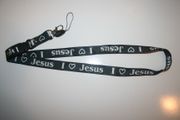 I LOVE JESUS BLACK LANYARD KEYCHAIN PASSHOLDER ... NEW