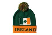 IRELAND COUNTRY FLAG WITH SHAMROCK FLOWER TOQUE HAT WITH POM POM