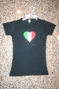 ITALIA BLACK WOMEN'S LADIES T-SHIRT TOP WITH HEART SHAPE COUNTRY FLAG .. SIZE SMALL MEDIUM ONLY .. NEW