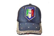 ITALIA ITALY FIGC LOGO FIFA WORLD CUP DENIM RHINESTONE EMBOSSED HAT CAP