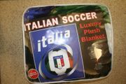 ***SOLD OUT***ITALIA SOCCER FOOTBALL ROYAL PLUSH LUXURY BLANKET BEDSPREAD THROW  ... 78" X 94" ...NEW