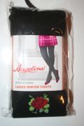 LADIES WINTER THICK BLACK TIGHTS WITH ROSE ON LEG .... 90-165 LBS WITH FEET ... NEW IN PACKAGE