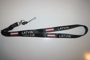 LATVIA COUNTRY FLAG BLACK LANYARD KEYCHAIN PASSHOLDER .. NEW