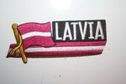 LATVIA COUNTRY FLAG WORD IRON ON PATCH CREST BADGE .. NEW