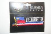 LIECHTENSTEIN COUNTRY FLAG WORD IRON ON PATCH CREST BADGE . NEW