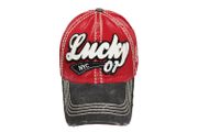 LUCKY 01 NYC RED Stone - Washed WORN Look Original Vintage HAT CAP ..Size : ONE SIZE
