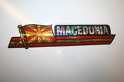 MACEDONIA COUNTRY FLAG LONG METALIC CAR AUTOMOBILE BUMPER STICKER DECAL EMBLEM . NEW