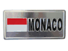 MONACO COUNTRY FLAG SILVER METAL SMALL LICENSE PLATE STICKER DECAL EMBLEM . NEW