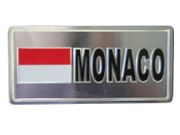 MONACO COUNTRY FLAG SILVER METAL SMALL LICENSE PLATE STICKER DECAL EMBLEM . NEW