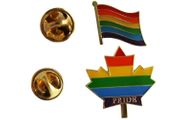 2 LGBTQ Waving Pride Flag & Pride MAPLE LEAF - SET Metal LAPEL PIN BADGE METAL LAPEL PIN BADGES