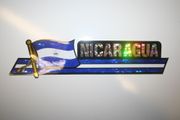 NICARAGUA COUNTRY FLAG LONG METALIC CAR AUTOMOBILE BUMPER STICKER DECAL EMBLEM .. NEW