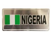 NIGERIA COUNTRY FLAG SMALL SILVER METAL LICENSE PLATE STICKER DECAL .. FIFA WORLD CUP SOCCER FOOTBALL ..NEW