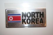 NORTH KOREA COUNTRY FLAG SMALL SILVER METAL LICENSE PLATE STICKER DECAL .. FIFA WORLD CUP .. NEW