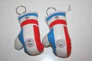 PARAGUAY COUNTRY FLAG PAIR OF MINIATURE BOXING GLOVE KEYCHAINS .. FIFA WORLD CUP SOCCER FOOTBALL . NEW
